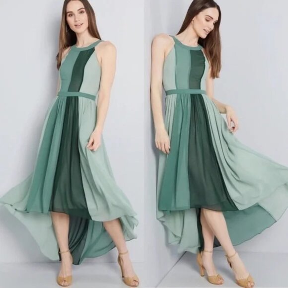 Modcloth Peachy Queen Green Colorblock Colorblock chiffon midi/maxi dress - Picture 2 of 5